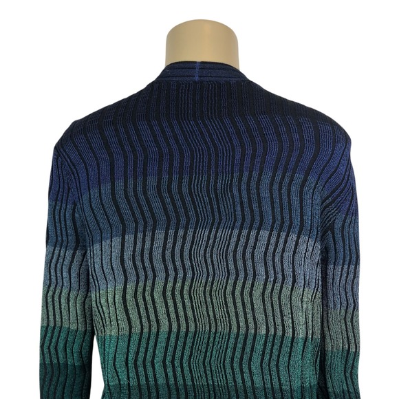 Chico's Multicolor Ombre Ribbed Wave Knit Open Front Cardigan Sweater Size M - Picture 7 of 14